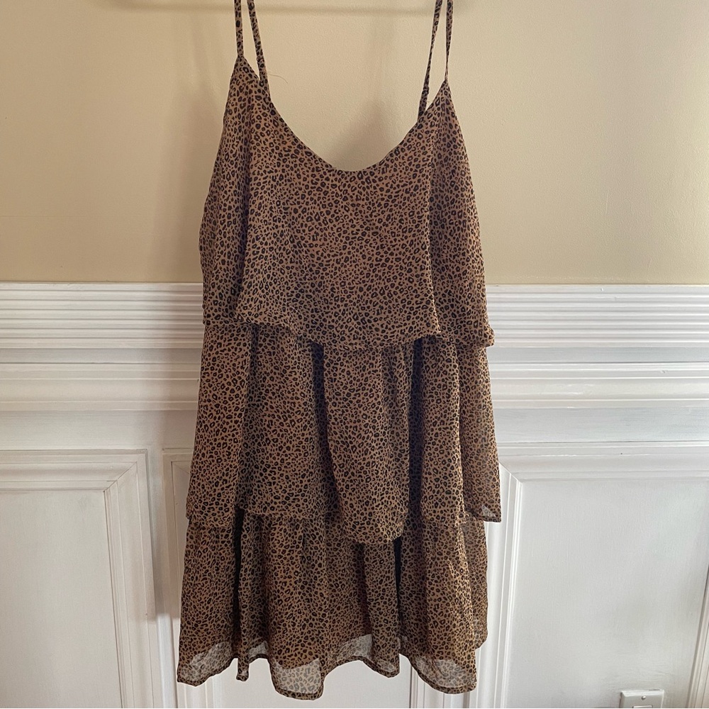 Leopard print ruffle mini dress